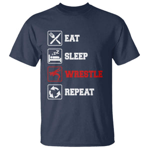 Eat Sleep Wrestle Repeat T Shirt Funny Wrestling Gym TS10 Navy Print Your Wear