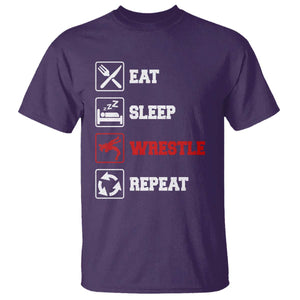 Eat Sleep Wrestle Repeat T Shirt Funny Wrestling Gym TS10 Purple Print Your Wear