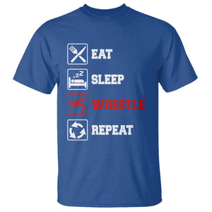 Eat Sleep Wrestle Repeat T Shirt Funny Wrestling Gym TS10 Royal Blue Print Your Wear