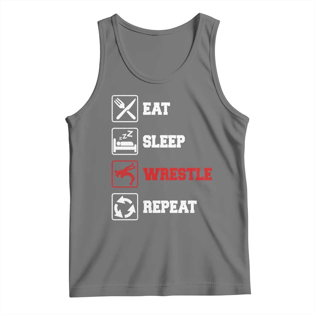 Eat Sleep Wrestle Repeat Tank Top Funny Wrestling Gym TS10 Black Heather Print Your Wear