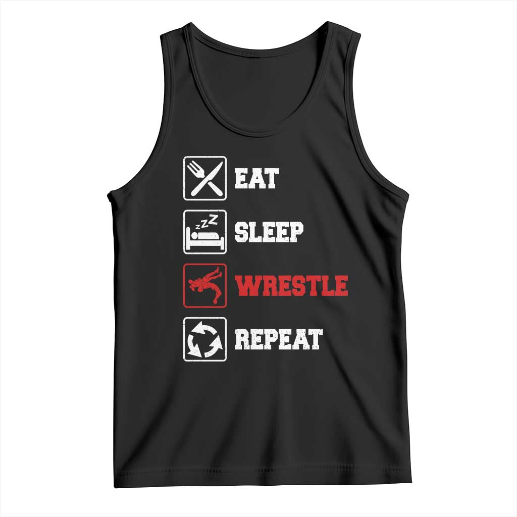 Eat Sleep Wrestle Repeat Tank Top Funny Wrestling Gym TS10 Black Print Your Wear