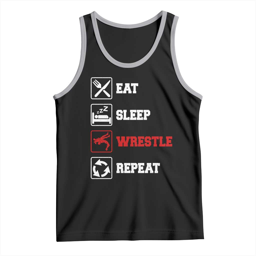 Eat Sleep Wrestle Repeat Tank Top Funny Wrestling Gym TS10 Black Athletic Heather Print Your Wear