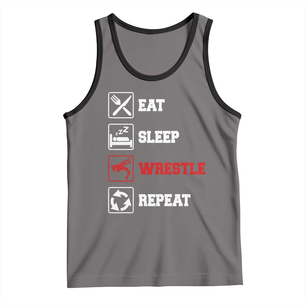 Eat Sleep Wrestle Repeat Tank Top Funny Wrestling Gym TS10 Deep Heather Black Print Your Wear