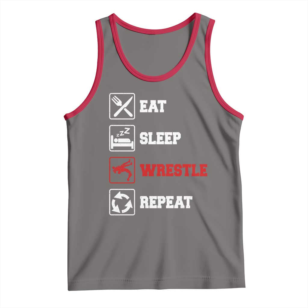 Eat Sleep Wrestle Repeat Tank Top Funny Wrestling Gym TS10 Deep Heather Red Print Your Wear
