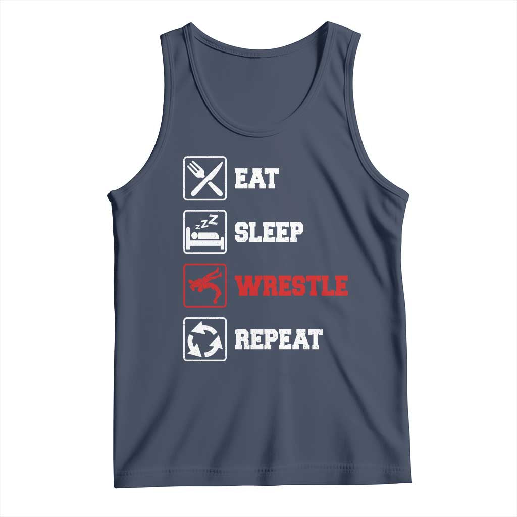 Eat Sleep Wrestle Repeat Tank Top Funny Wrestling Gym TS10 Navy Print Your Wear