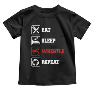 Eat Sleep Wrestle Repeat Toddler T Shirt Funny Wrestling Gym TS10 Black Print Your Wear