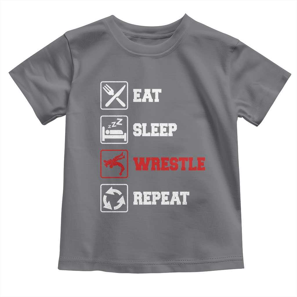 Eat Sleep Wrestle Repeat Toddler T Shirt Funny Wrestling Gym TS10 Charcoal Print Your Wear