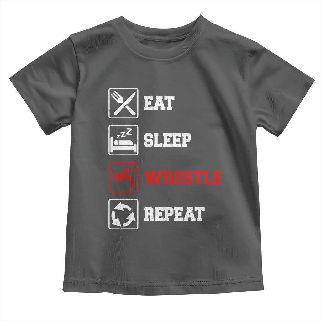 Eat Sleep Wrestle Repeat Toddler T Shirt Funny Wrestling Gym TS10 Dark Heather Print Your Wear