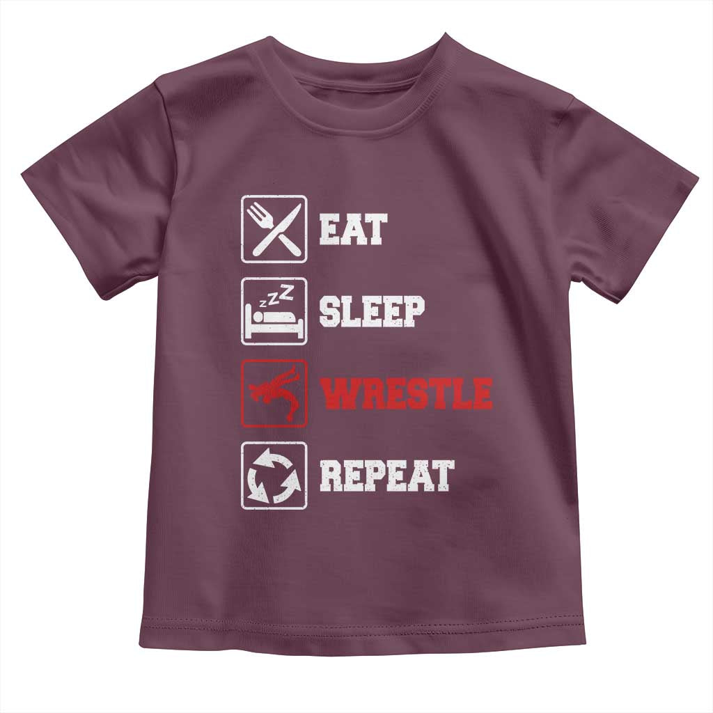 Eat Sleep Wrestle Repeat Toddler T Shirt Funny Wrestling Gym TS10 Maroon Print Your Wear
