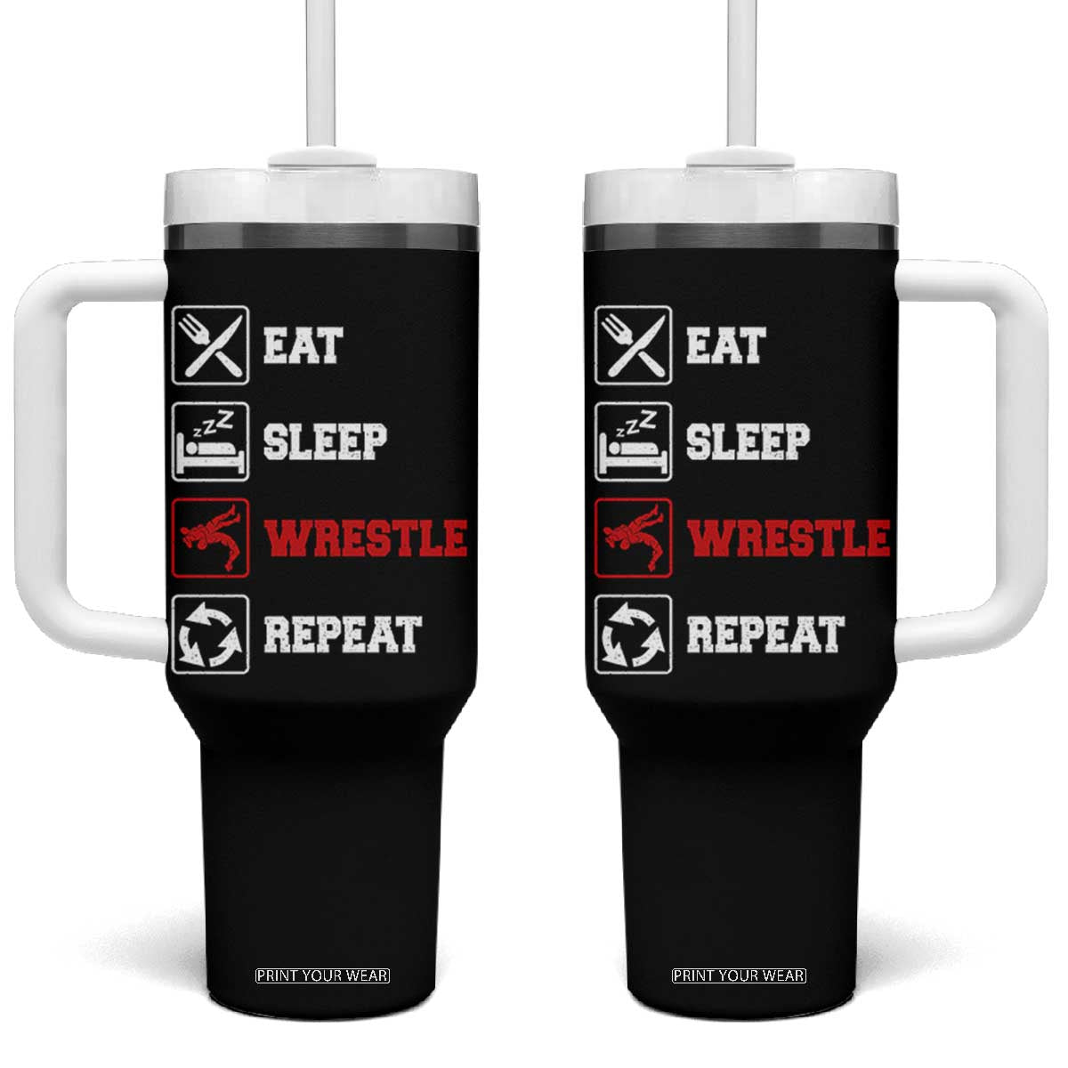 Eat Sleep Wrestle Repeat Tumbler With Handle Funny Wrestling Gym TS10 One Size: 40 oz Black Print Your Wear