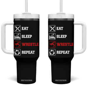 Eat Sleep Wrestle Repeat Tumbler With Handle Funny Wrestling Gym TS10 One Size: 40 oz Black Print Your Wear