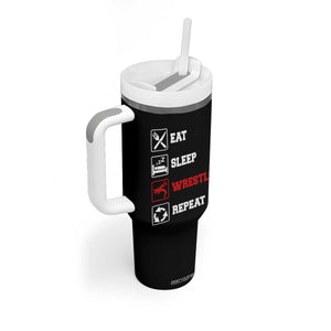Eat Sleep Wrestle Repeat Tumbler With Handle Funny Wrestling Gym TS10 Print Your Wear