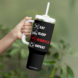 Eat Sleep Wrestle Repeat Tumbler With Handle Funny Wrestling Gym TS10 Print Your Wear