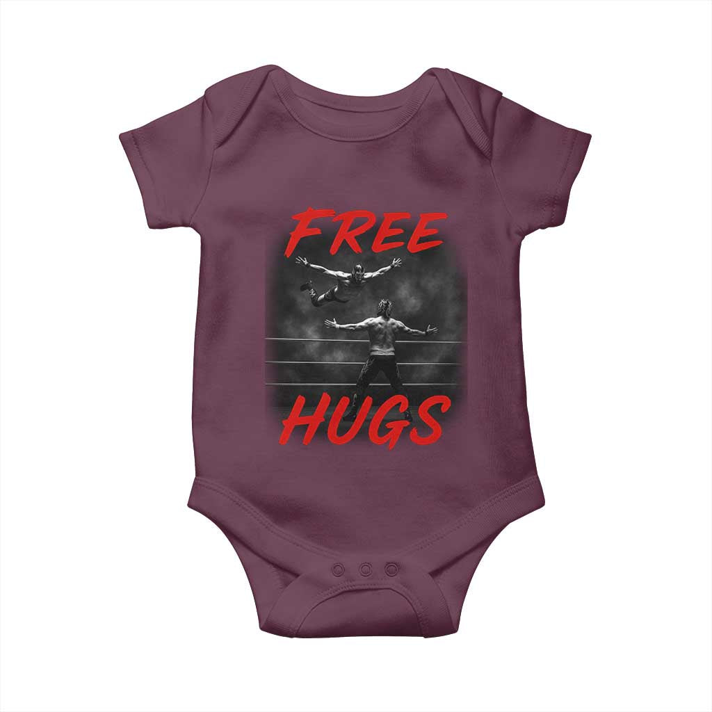 Free Hugs Wrestling Baby Onesie Funny Luchador Mexican Wrestler TS10 Maroon Print Your Wear