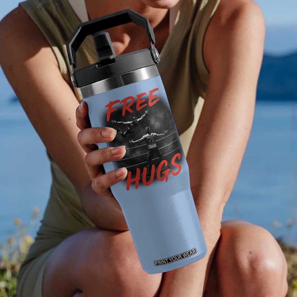 Free Hugs Wrestling Flip Straw Tumbler Funny Luchador Mexican Wrestler TS10 One Size: 30 oz Light Blue Print Your Wear
