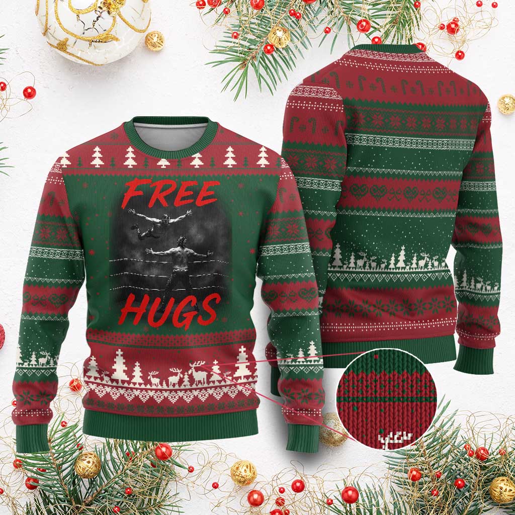 Free Hugs Wrestling Ugly Christmas Sweater Funny Luchador Mexican Wrestler TS10 Red Green Print Your Wear