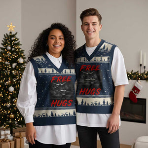 Free Hugs Wrestling V-Neck Knit Sweater Vest Funny Luchador Mexican Wrestler TS10 Navy Beige Print Your Wear