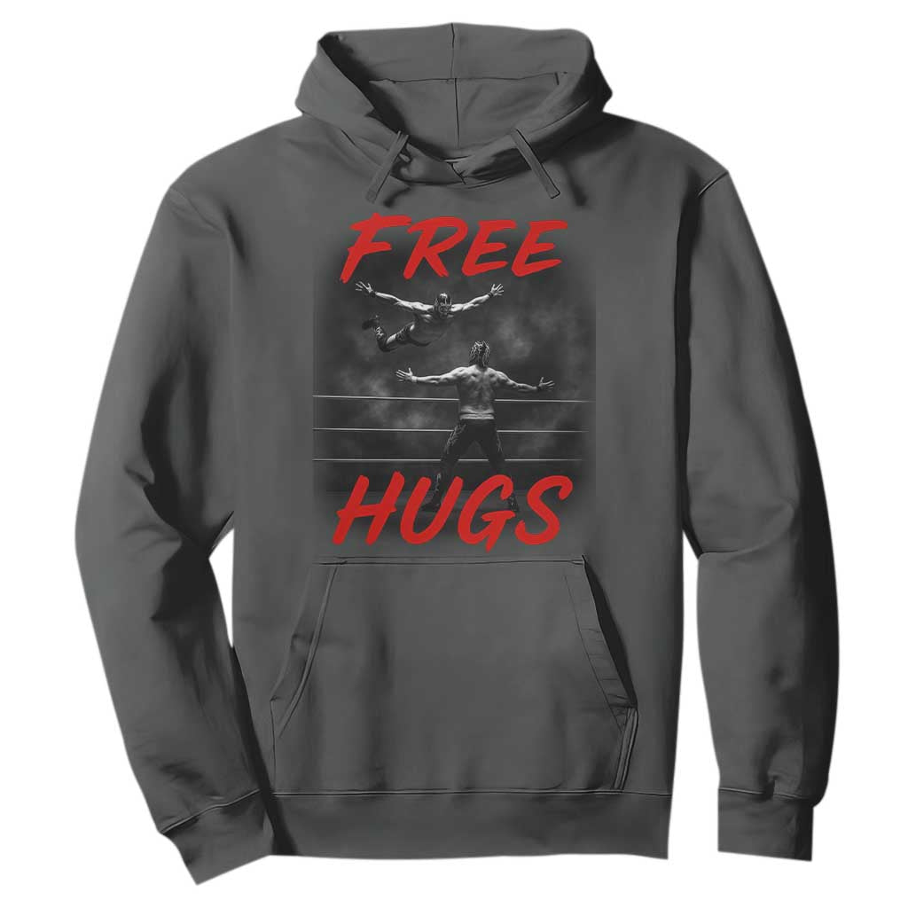 Free Hugs Wrestling Hoodie Funny Luchador Mexican Wrestler TS10 Dark Heather Print Your Wear