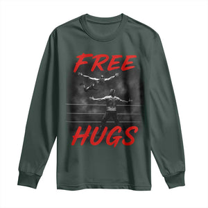Free Hugs Wrestling Long Sleeve Shirt Funny Luchador Mexican Wrestler TS10 Dark Forest Green Print Your Wear