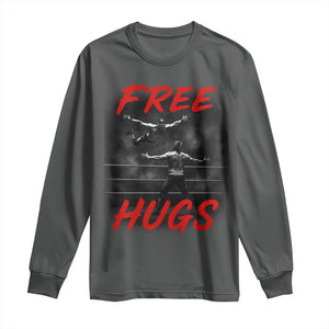 Free Hugs Wrestling Long Sleeve Shirt Funny Luchador Mexican Wrestler TS10 Dark Heather Print Your Wear