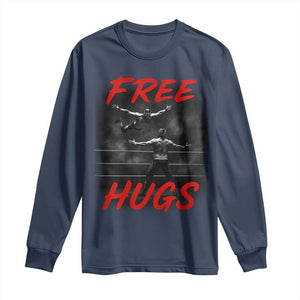 Free Hugs Wrestling Long Sleeve Shirt Funny Luchador Mexican Wrestler TS10 Navy Print Your Wear