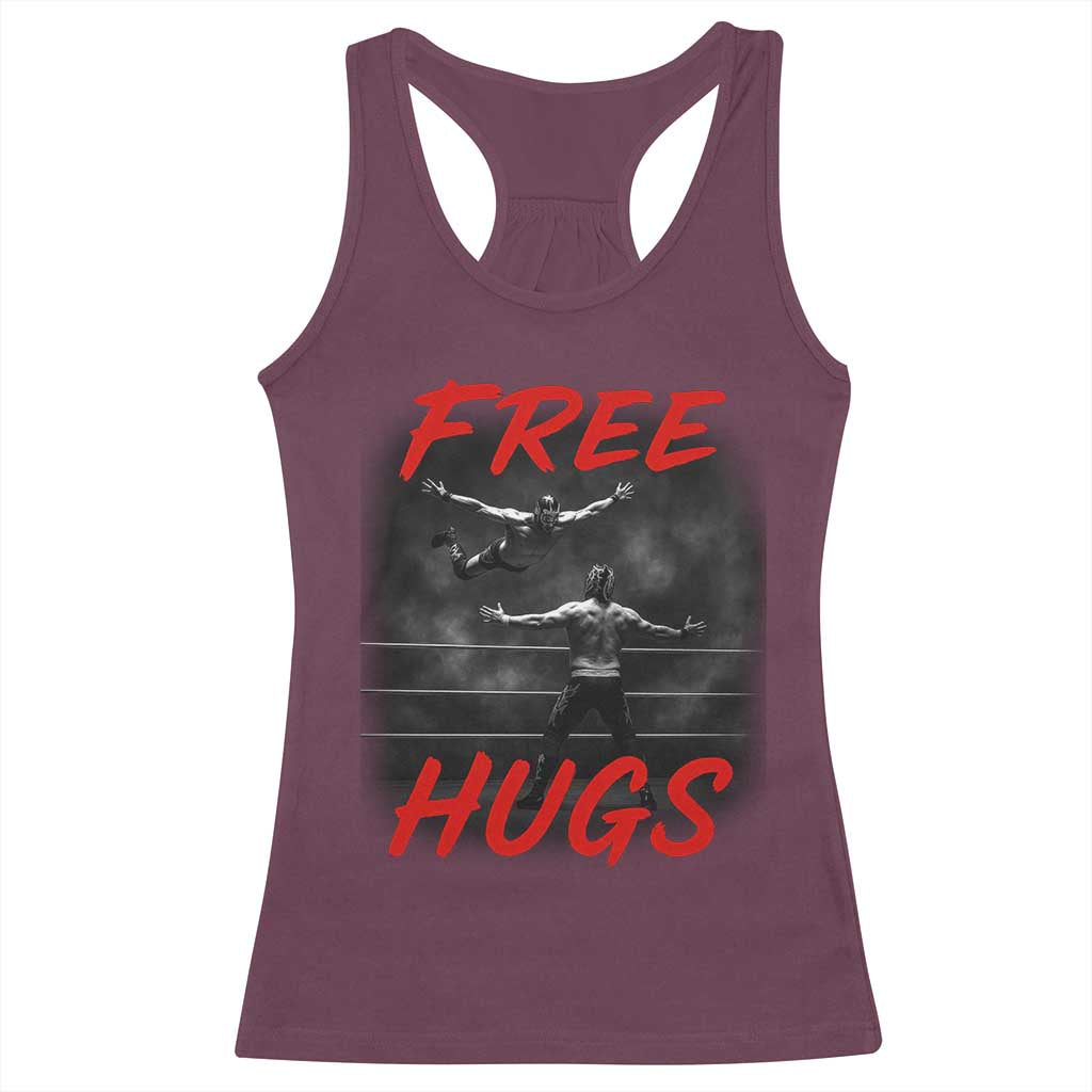 Free Hugs Wrestling Racerback Tank Top Funny Luchador Mexican Wrestler TS10 Maroon Print Your Wear
