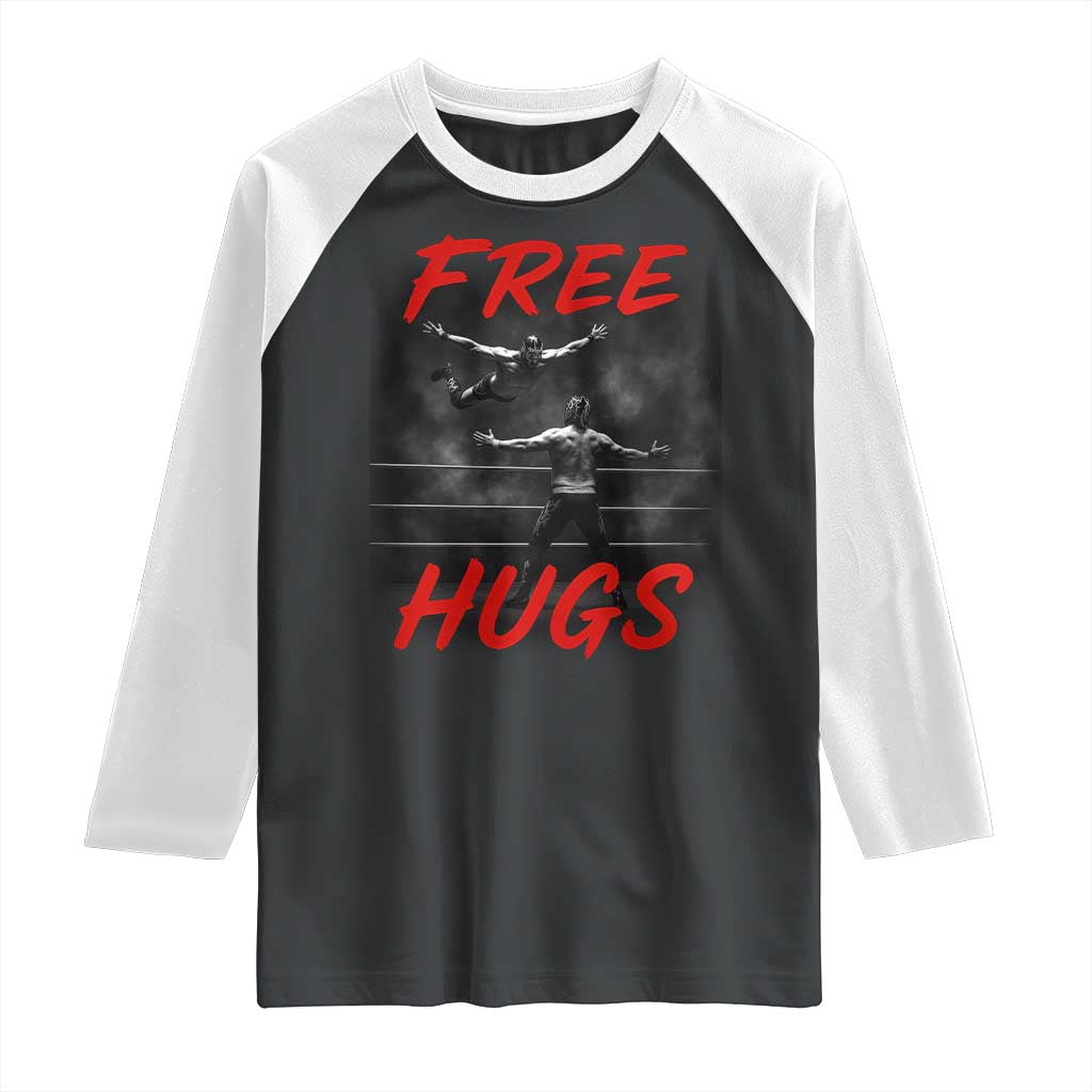 Free Hugs Wrestling Raglan Shirt Funny Luchador Mexican Wrestler TS10 Black White Print Your Wear