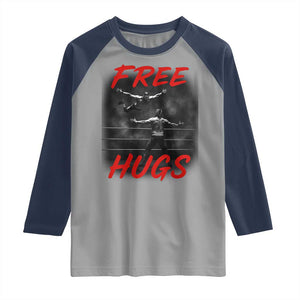 Free Hugs Wrestling Raglan Shirt Funny Luchador Mexican Wrestler TS10 Sport Gray Navy Print Your Wear
