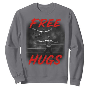 Free Hugs Wrestling Sweatshirt Funny Luchador Mexican Wrestler TS10 Charcoal Print Your Wear