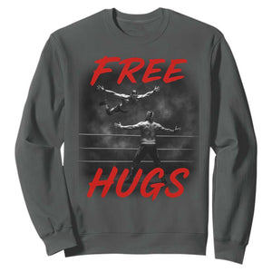 Free Hugs Wrestling Sweatshirt Funny Luchador Mexican Wrestler TS10 Dark Heather Print Your Wear