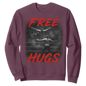 Free Hugs Wrestling Sweatshirt Funny Luchador Mexican Wrestler TS10 Maroon Print Your Wear