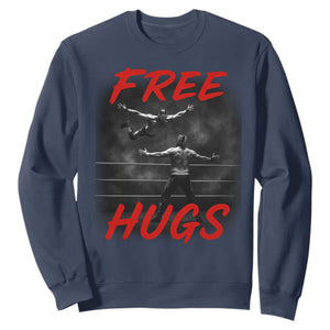 Free Hugs Wrestling Sweatshirt Funny Luchador Mexican Wrestler TS10 Navy Print Your Wear