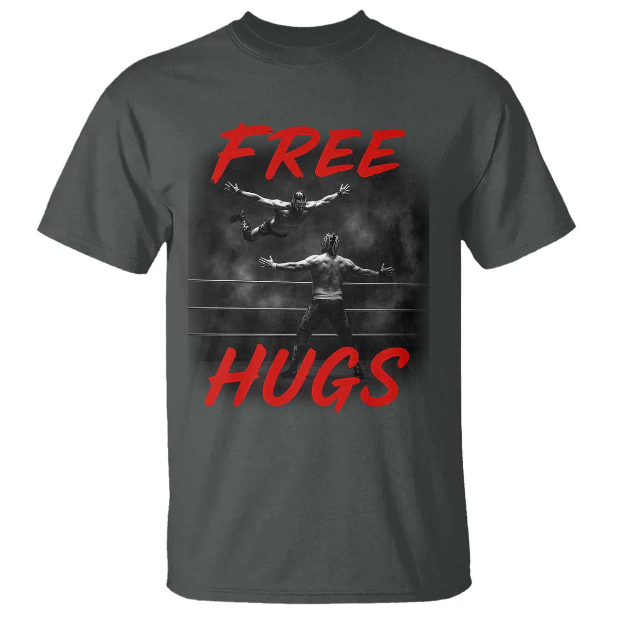 Free Hugs Wrestling T Shirt Funny Luchador Mexican Wrestler TS10 Dark Heather Print Your Wear