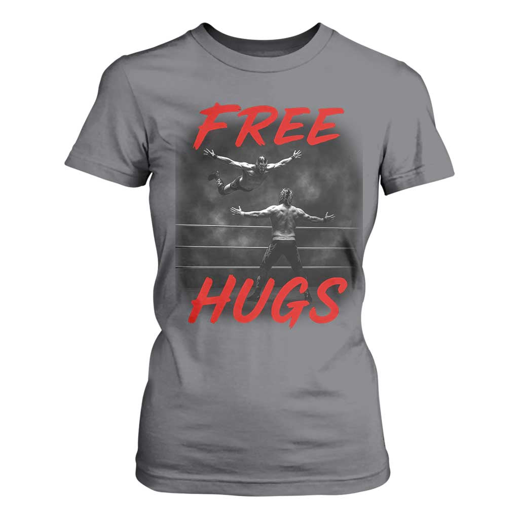 Free Hugs Wrestling T Shirt For Women Funny Luchador Mexican Wrestler TS10 Charcoal Print Your Wear
