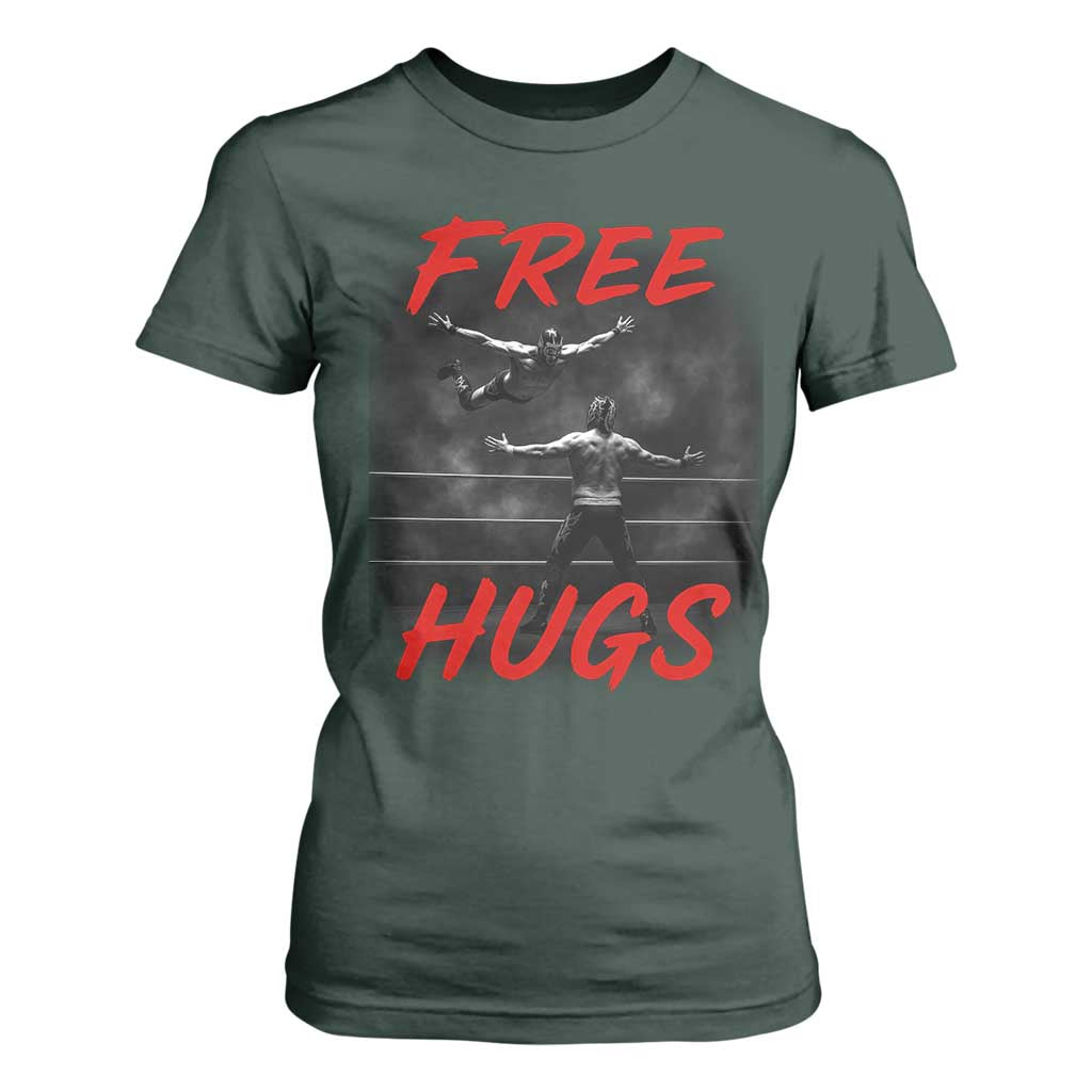 Free Hugs Wrestling T Shirt For Women Funny Luchador Mexican Wrestler TS10 Dark Forest Green Print Your Wear