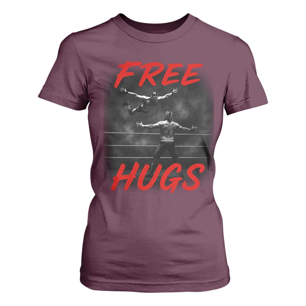 Free Hugs Wrestling T Shirt For Women Funny Luchador Mexican Wrestler TS10 Maroon Print Your Wear