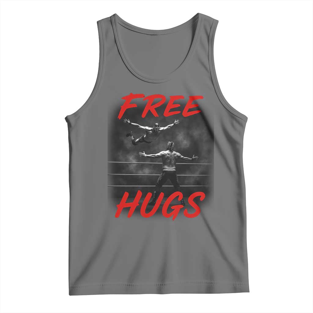 Free Hugs Wrestling Tank Top Funny Luchador Mexican Wrestler TS10 Black Heather Print Your Wear