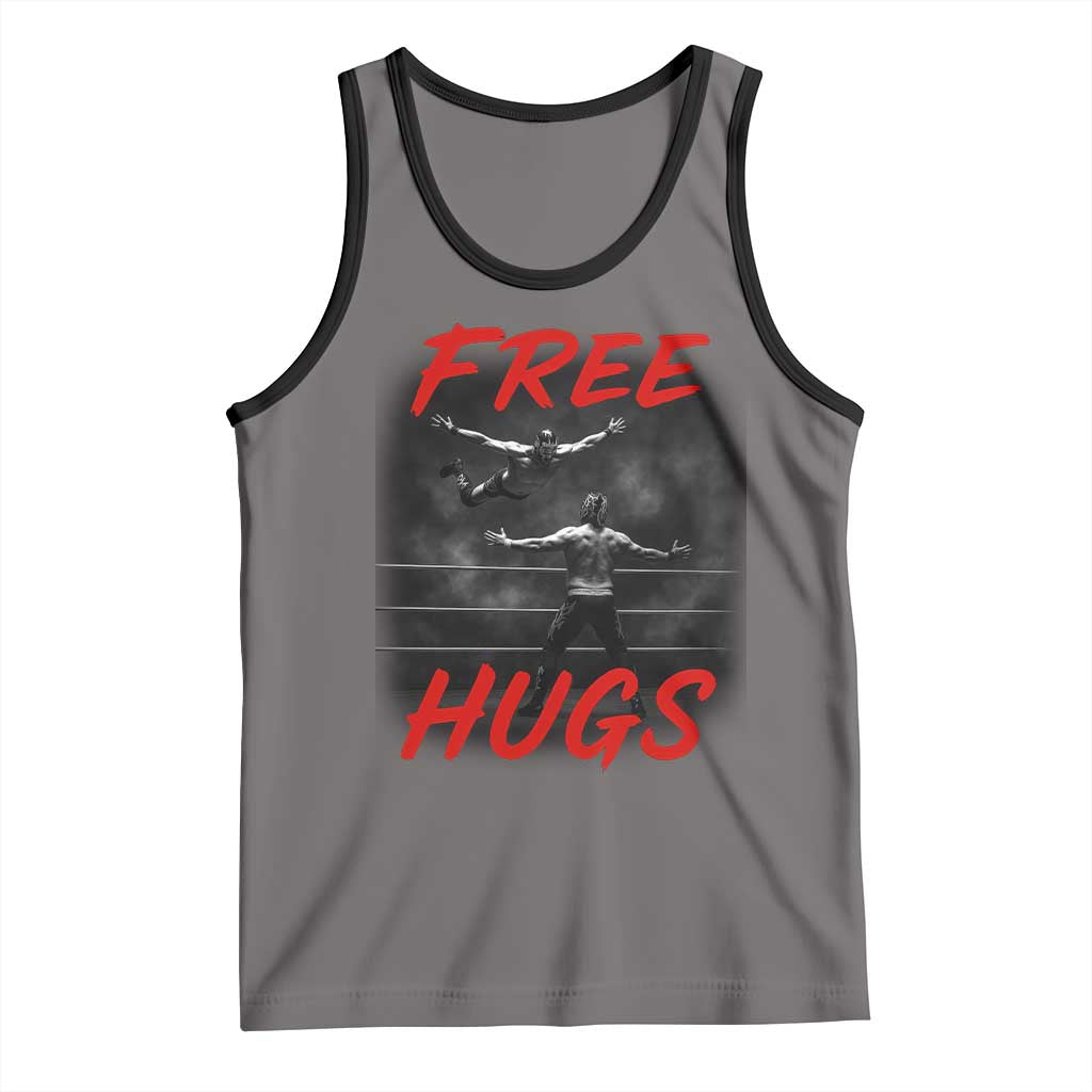 Free Hugs Wrestling Tank Top Funny Luchador Mexican Wrestler TS10 Deep Heather Black Print Your Wear