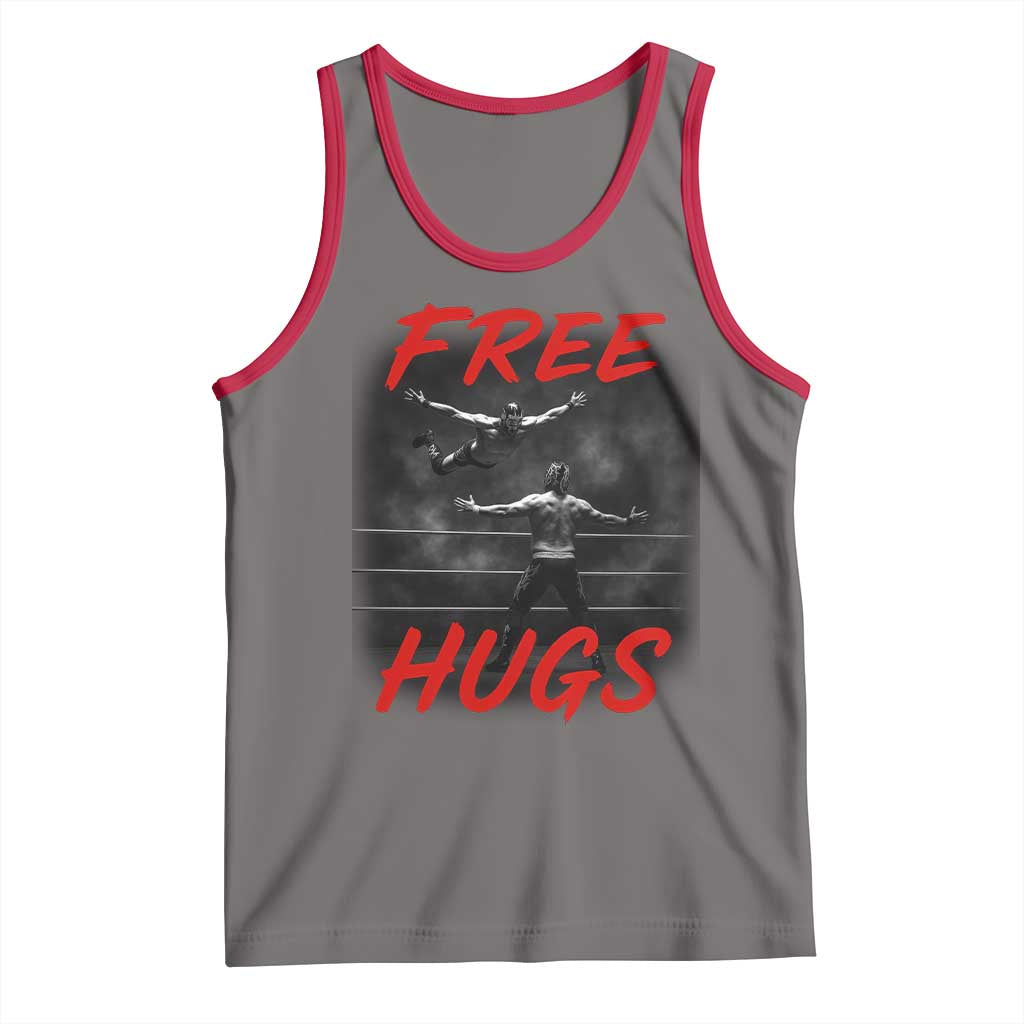 Free Hugs Wrestling Tank Top Funny Luchador Mexican Wrestler TS10 Deep Heather Red Print Your Wear