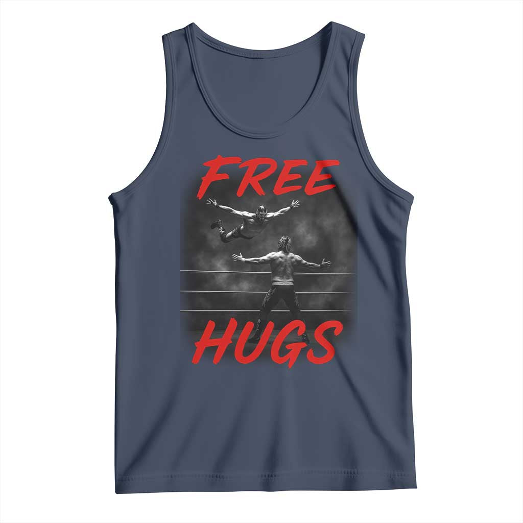 Free Hugs Wrestling Tank Top Funny Luchador Mexican Wrestler TS10 Navy Print Your Wear