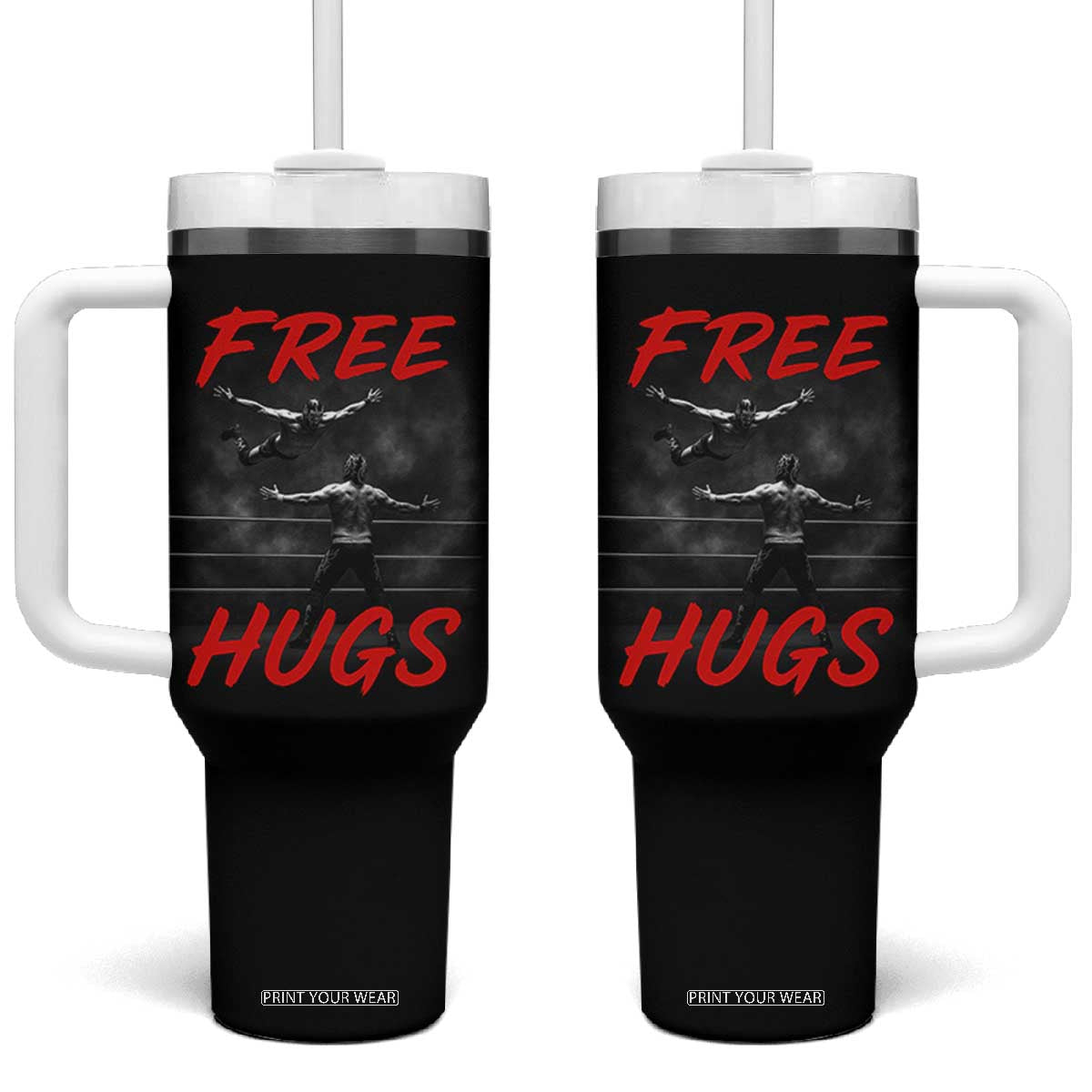 Free Hugs Wrestling Tumbler With Handle Funny Luchador Mexican Wrestler TS10 One Size: 40 oz Black Print Your Wear