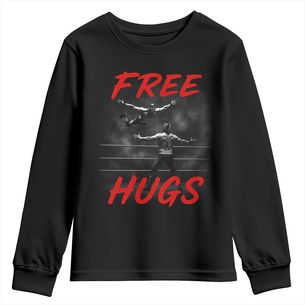 Free Hugs Wrestling Youth Sweatshirt Funny Luchador Mexican Wrestler TS10 Black Print Your Wear