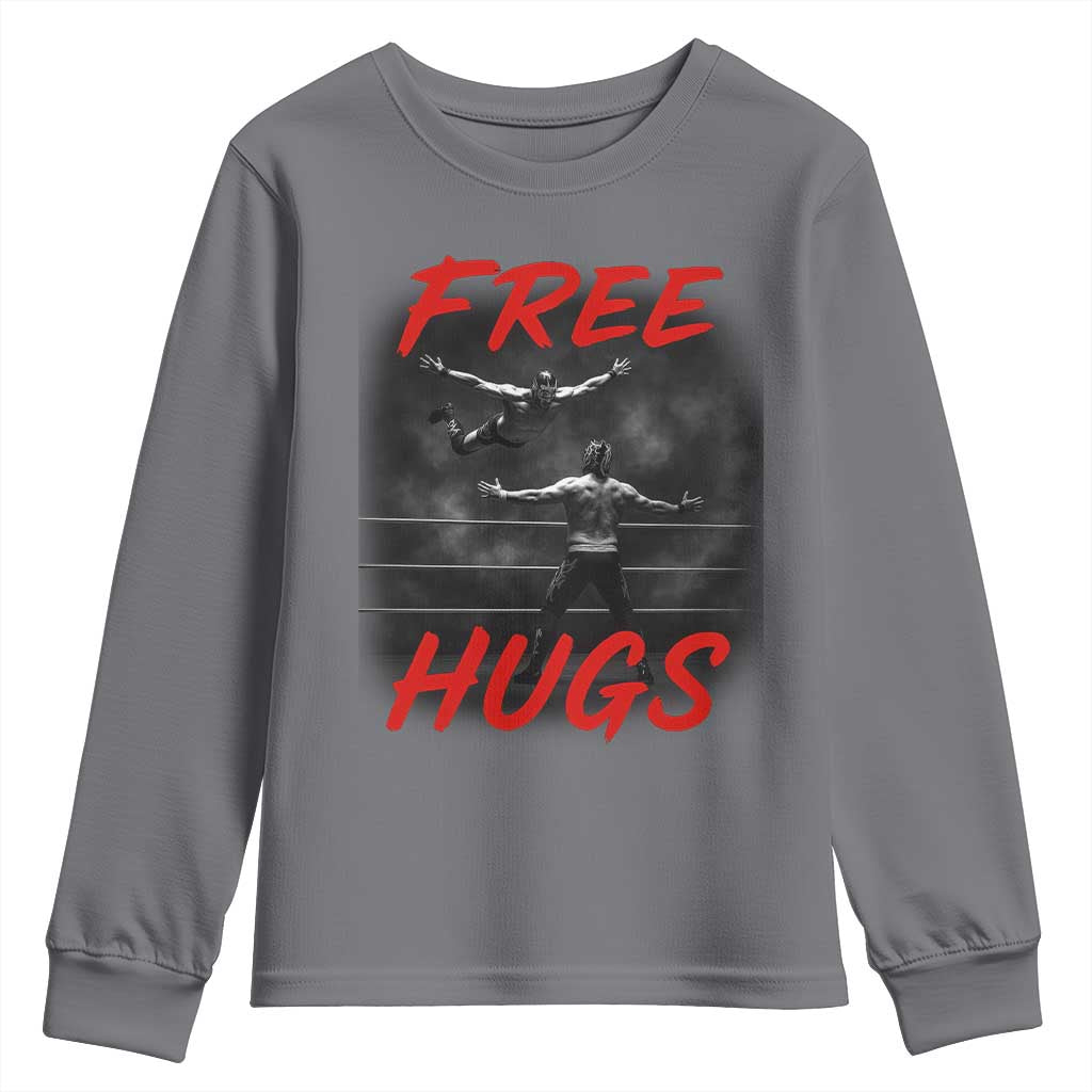 Free Hugs Wrestling Youth Sweatshirt Funny Luchador Mexican Wrestler TS10 Charcoal Print Your Wear