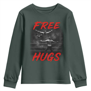Free Hugs Wrestling Youth Sweatshirt Funny Luchador Mexican Wrestler TS10 Dark Forest Green Print Your Wear