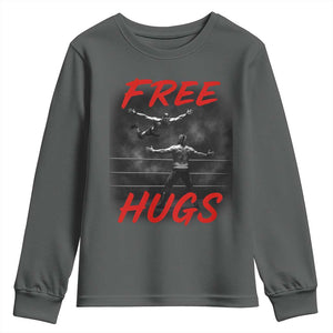 Free Hugs Wrestling Youth Sweatshirt Funny Luchador Mexican Wrestler TS10 Dark Heather Print Your Wear