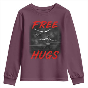 Free Hugs Wrestling Youth Sweatshirt Funny Luchador Mexican Wrestler TS10 Maroon Print Your Wear
