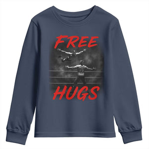 Free Hugs Wrestling Youth Sweatshirt Funny Luchador Mexican Wrestler TS10 Navy Print Your Wear