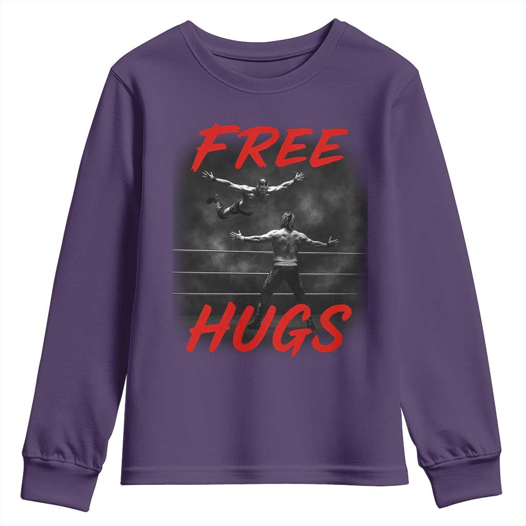 Free Hugs Wrestling Youth Sweatshirt Funny Luchador Mexican Wrestler TS10 Purple Print Your Wear