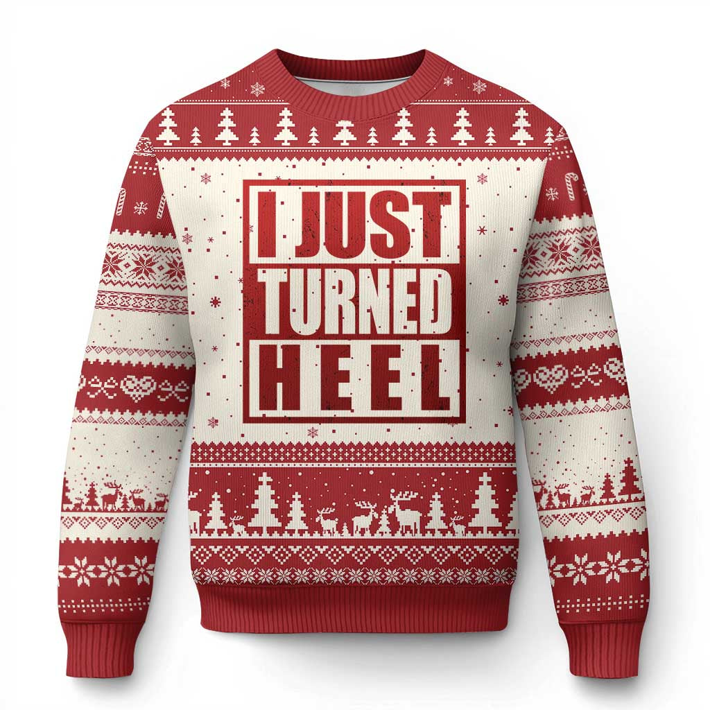I Just Turned Heel Ugly Christmas Sweater Pro Wrestling Retro Distressed TS10 Beige Red Print Your Wear