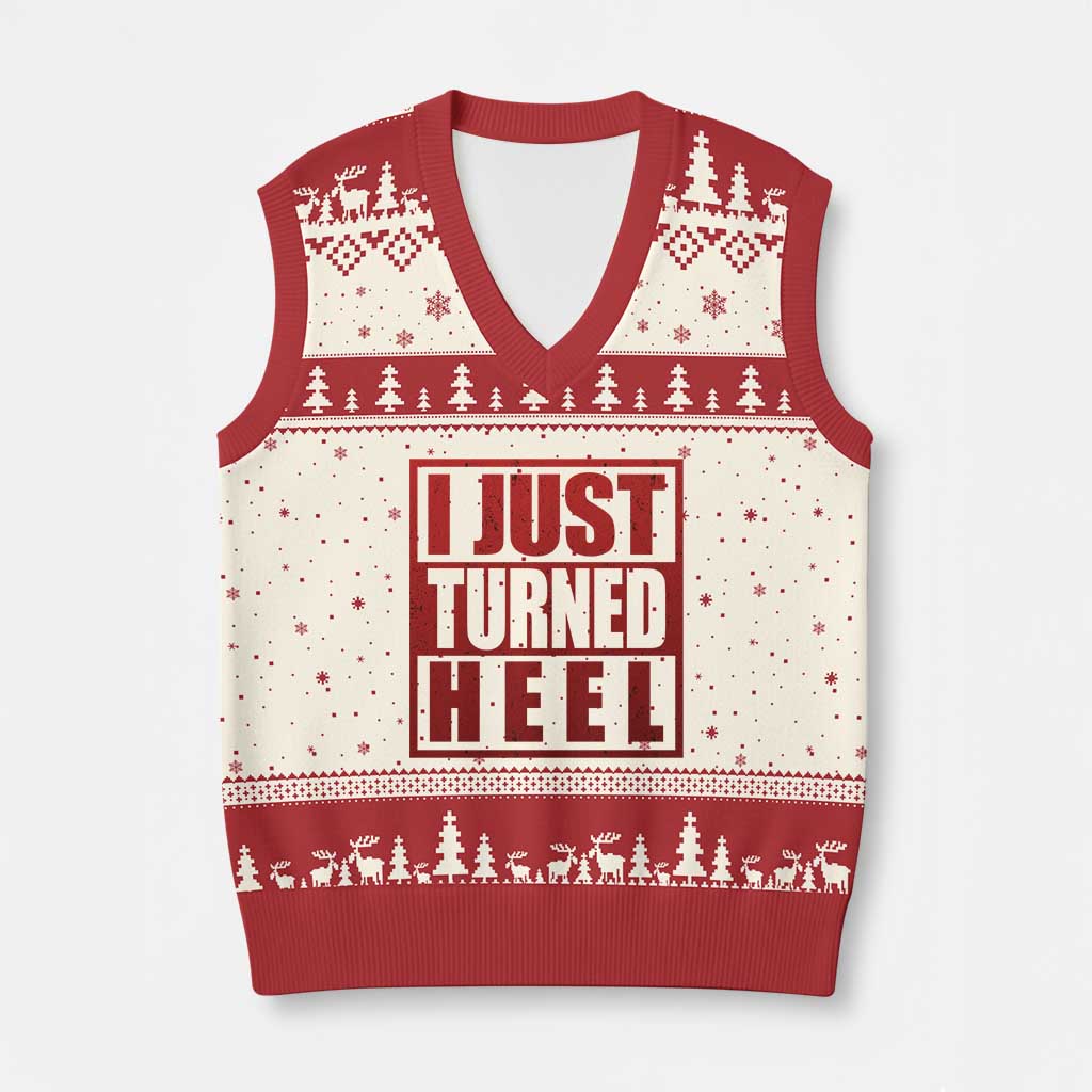 I Just Turned Heel V-Neck Knit Sweater Vest Pro Wrestling Retro Distressed TS10 Beige Red Print Your Wear